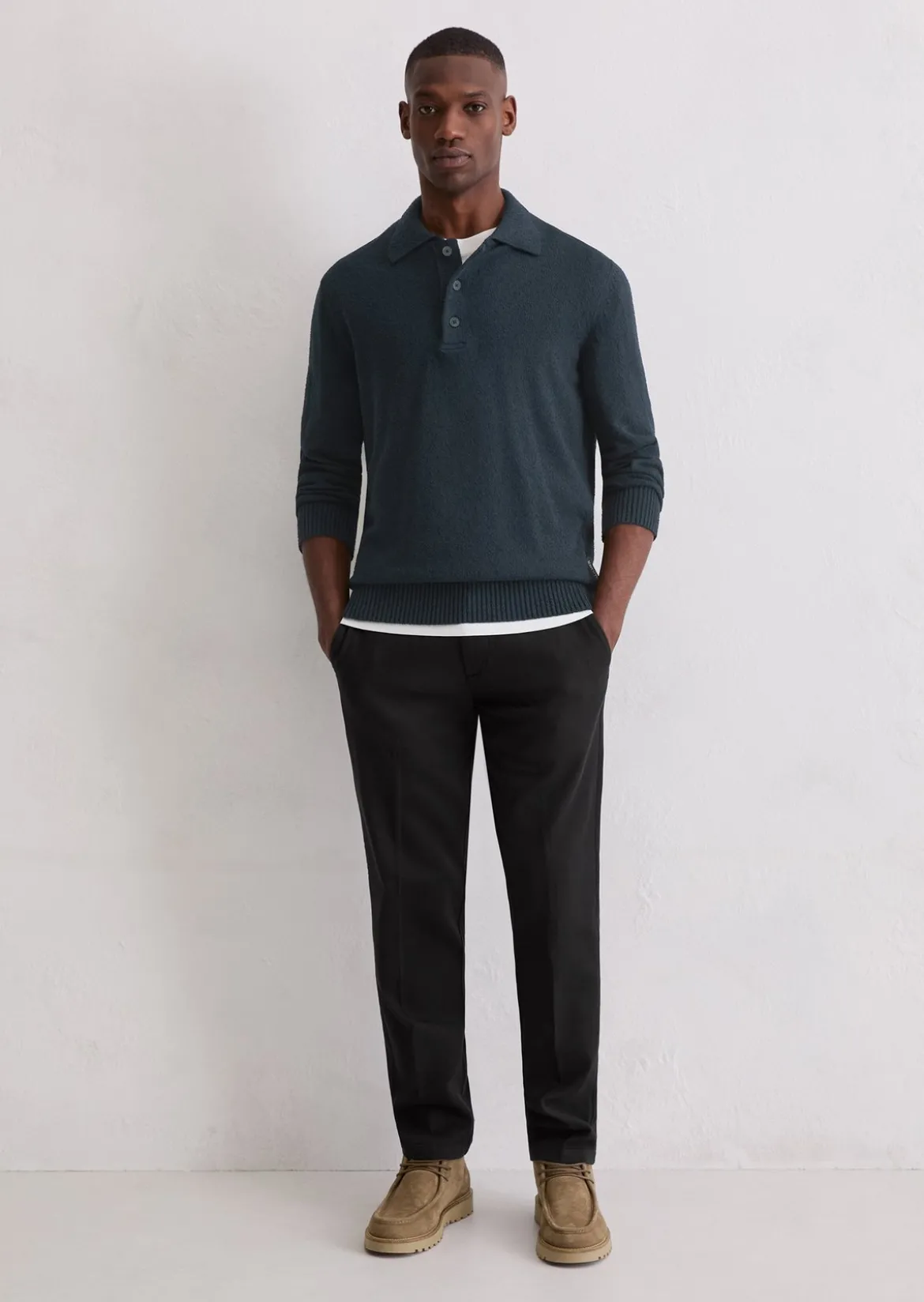 Polo-Pullover regular aus Bio-Baumwoll-Bouclé