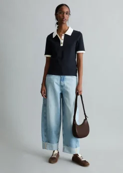 Poloshirt mit Struktur slim aus reiner Bio-Baumwolle