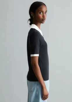 Poloshirt mit Struktur slim aus reiner Bio-Baumwolle