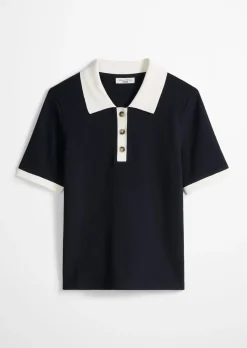 Poloshirt mit Struktur slim aus reiner Bio-Baumwolle