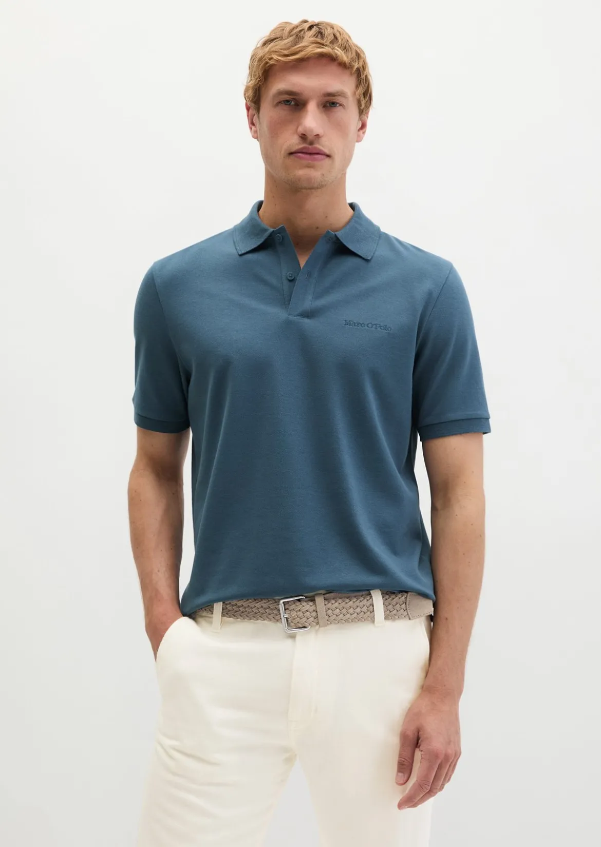 Poloshirt Piqué slim aus mittelschwerem Bio-Baumwoll-Viskose-Mix