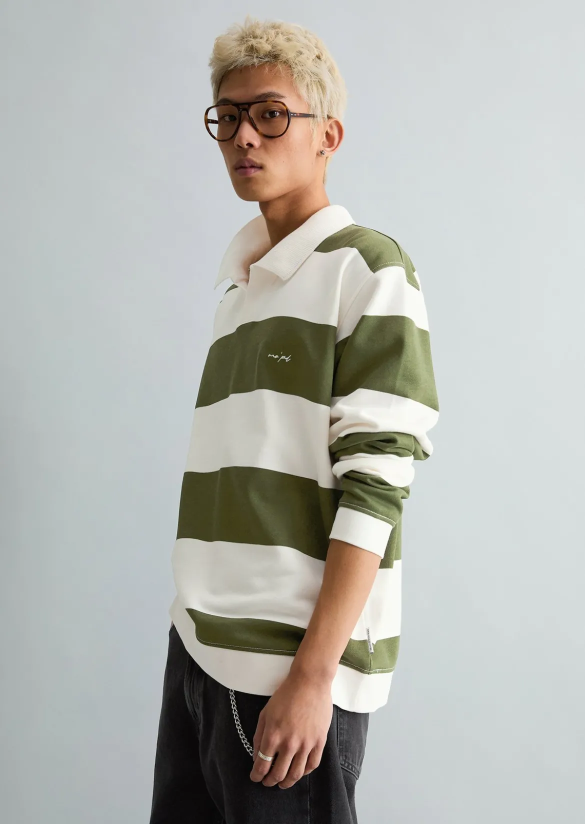 Polo-Sweatshirt relaxed mit gedrucktem Streifenmuster