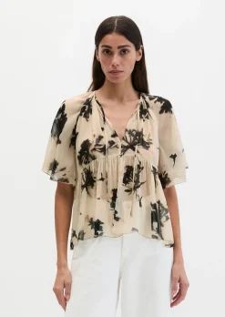 Print-Bluse loose aus Crinkle-Viskose