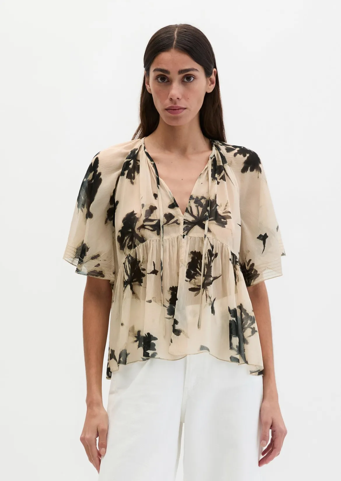 Print-Bluse loose aus Crinkle-Viskose