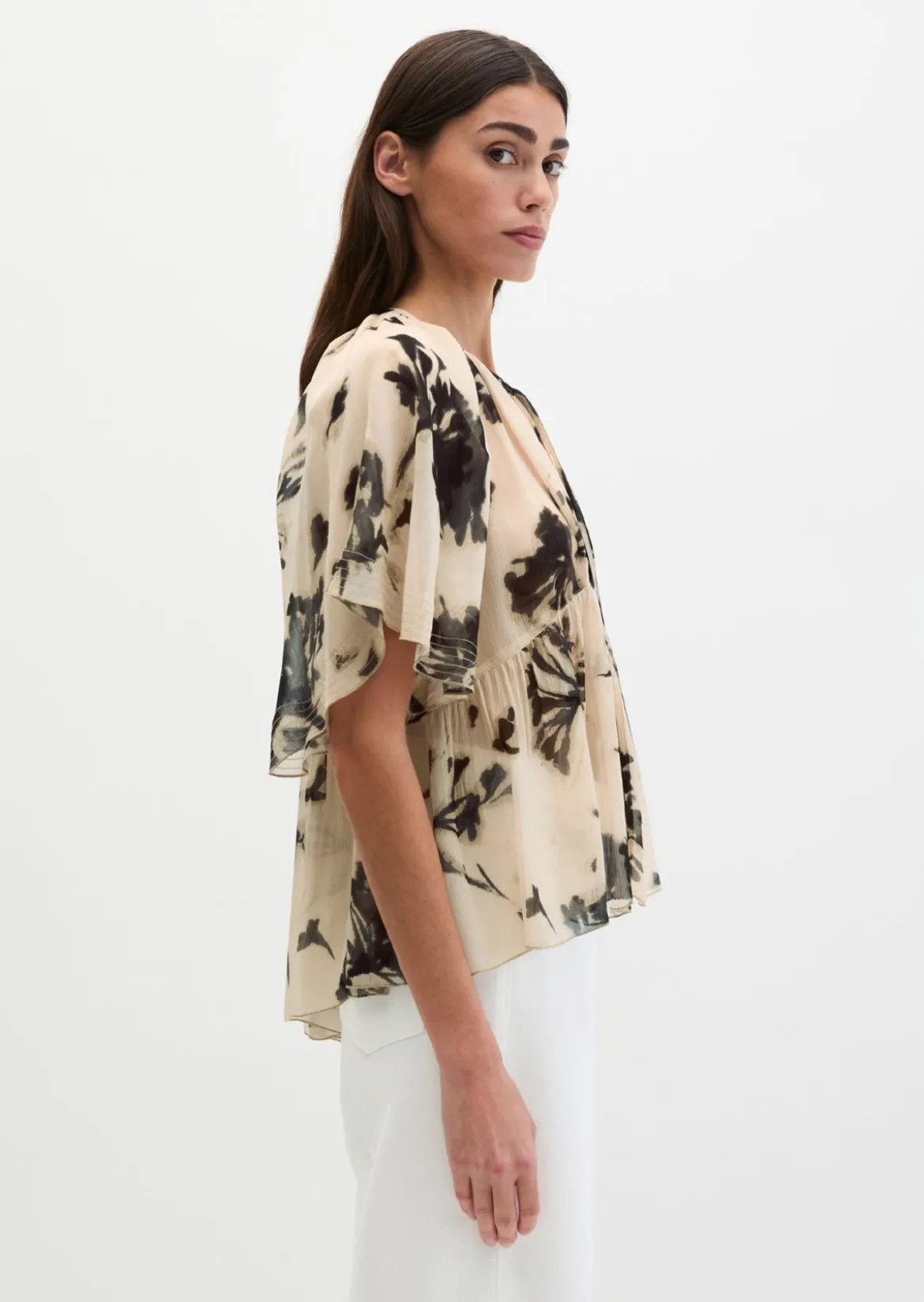 Print-Bluse loose aus Crinkle-Viskose