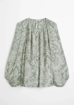 Print-Bluse loose aus leichtem Viskose-Twill
