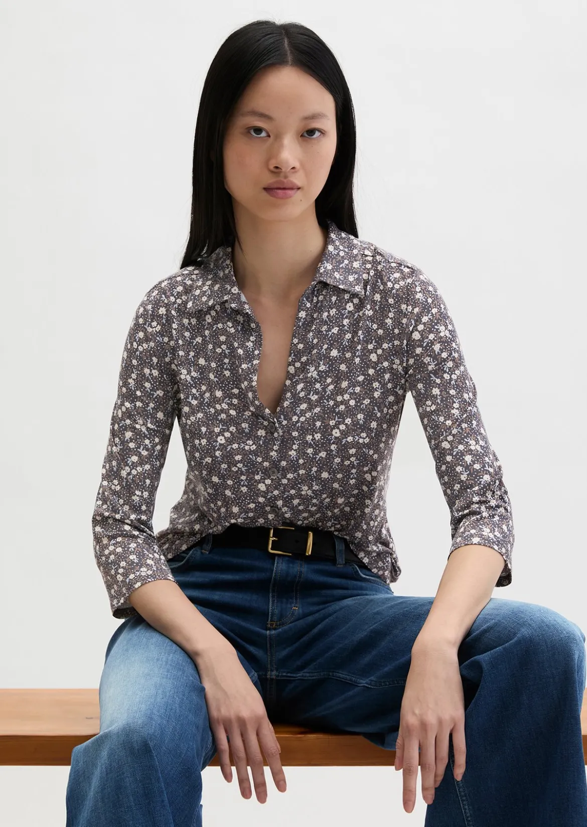 Print-Jerseybluse regular aus LENZING™ ECOVERO™