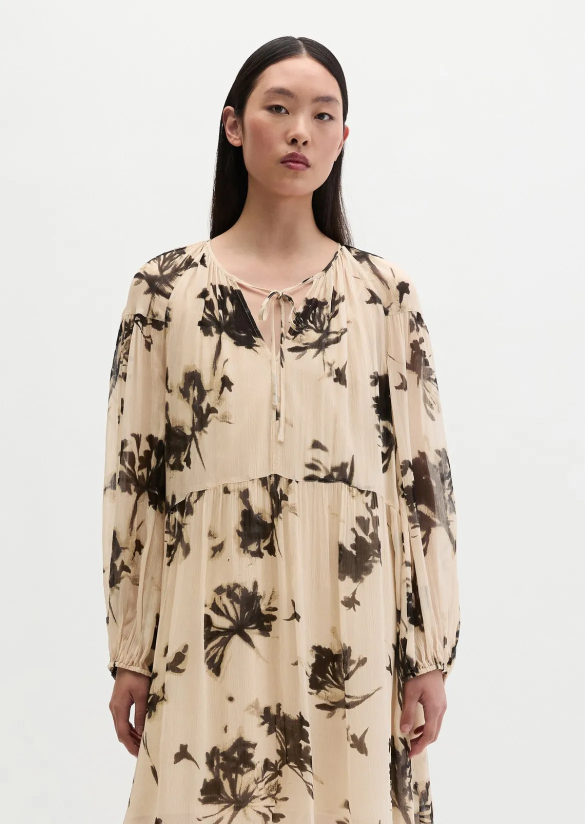 Print-Kleid loose aus Crinkle-Viskose