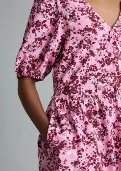 Printkleid relaxed aus Viskose-Mix mit Crinkle-Effekt
