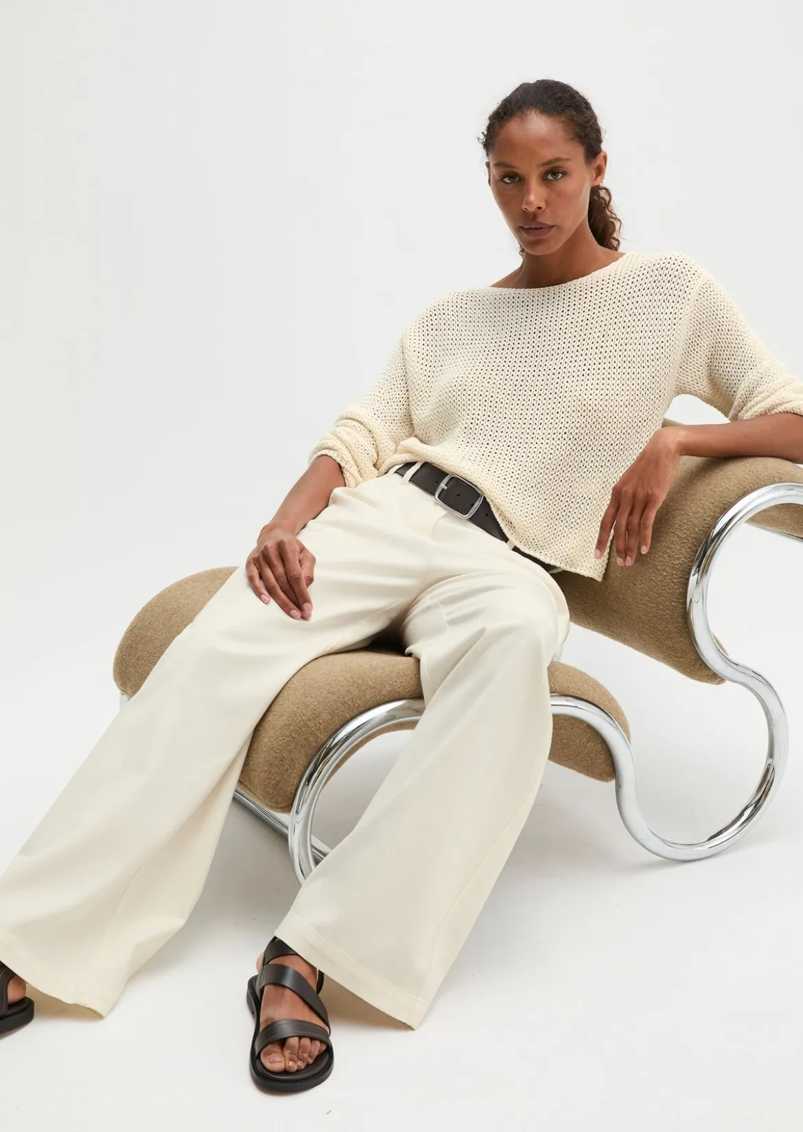 Pullover loose aus Leinen-Baumwolle-Mix