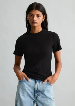 Ripp-Jersey-T-Shirt slim aus elastischem Bio-Baumwolle-Mix
