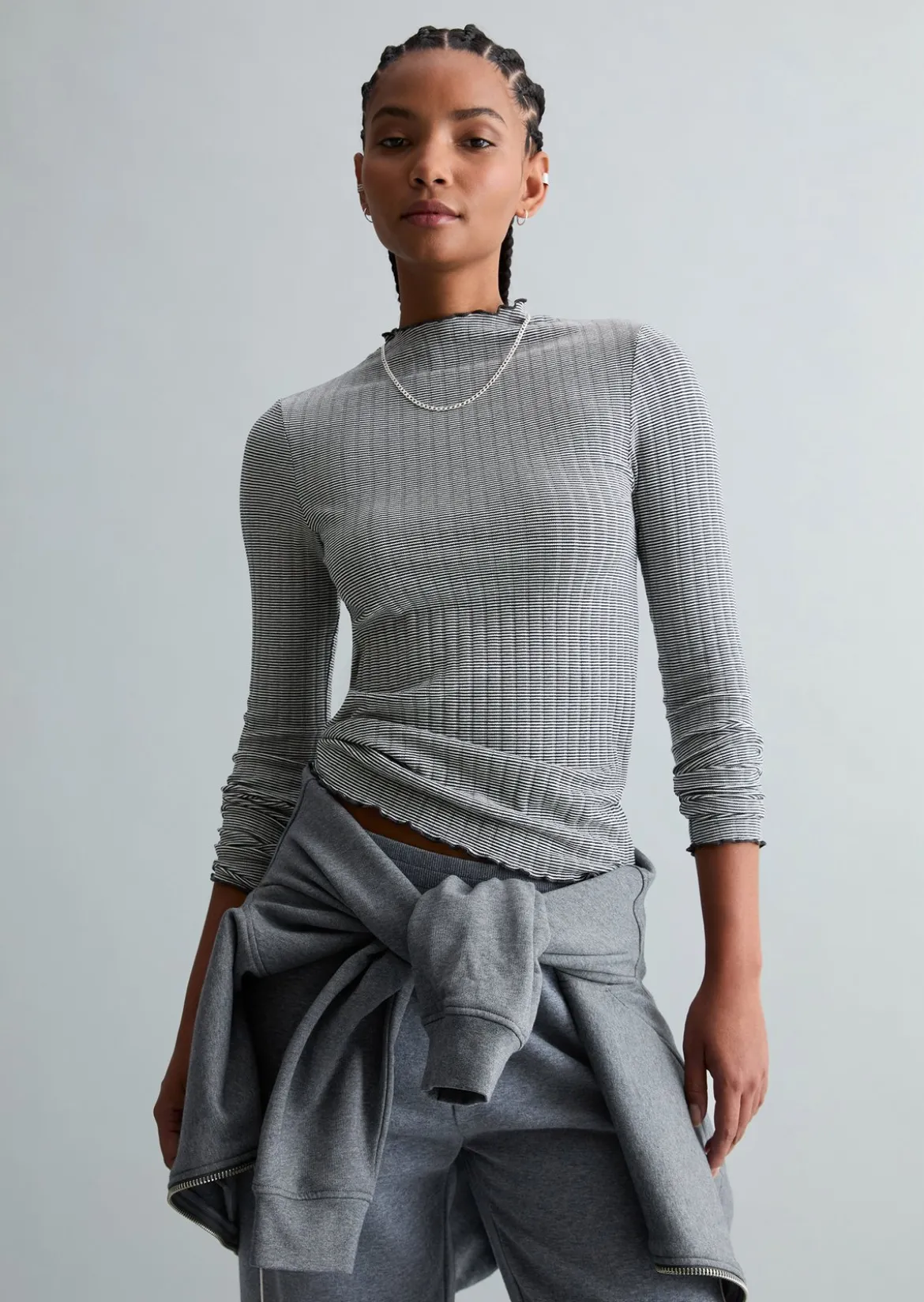 Ripp-Longsleeve slim aus Bio-Baumwoll-Mix