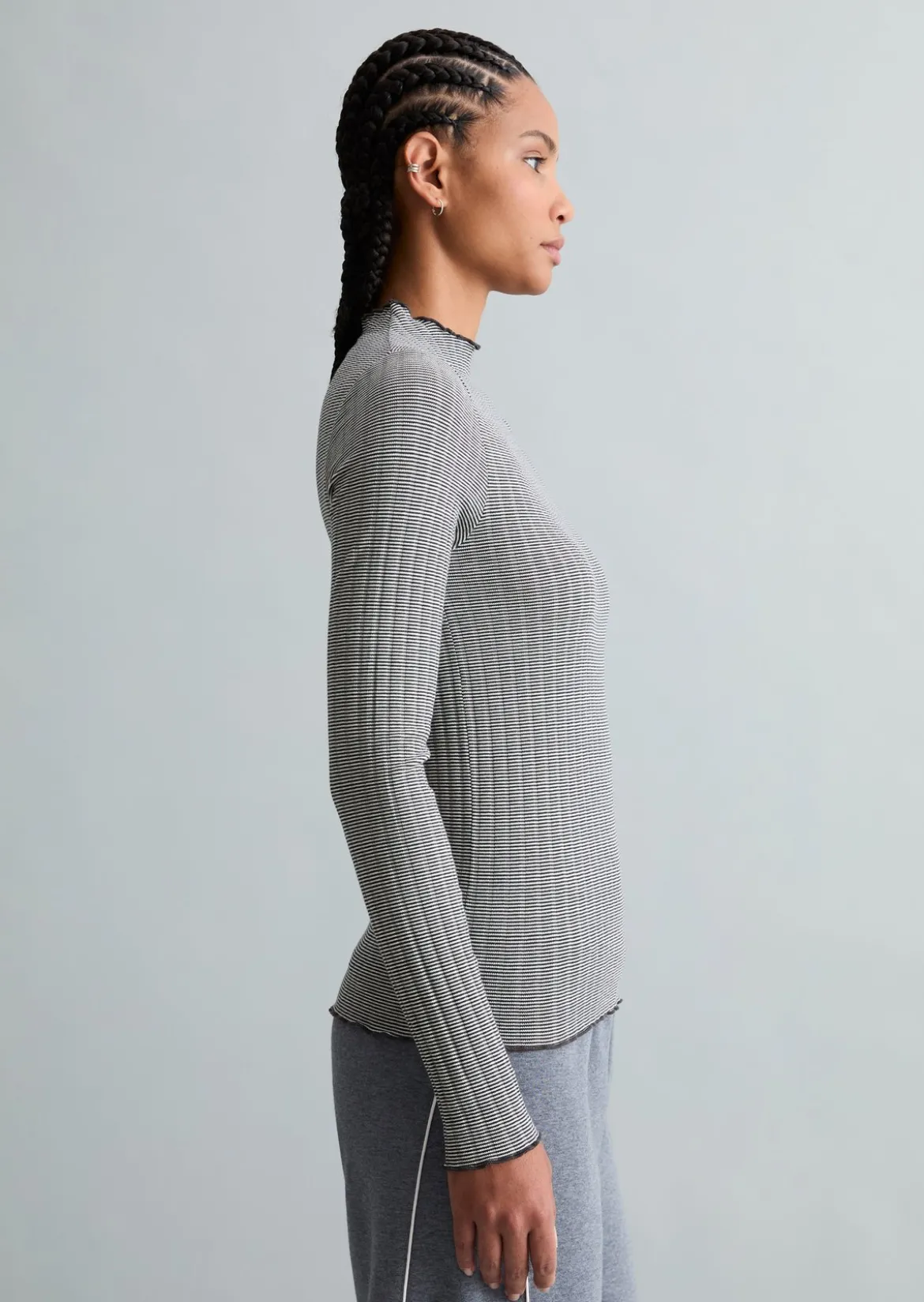 Ripp-Longsleeve slim aus Bio-Baumwoll-Mix
