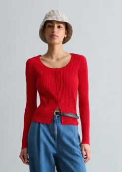 Rippstrick-Cardigan slim aus LENZING™ ECOVERO™