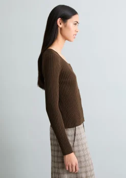 Rippstrick-Cardigan slim aus LENZING™ ECOVERO™