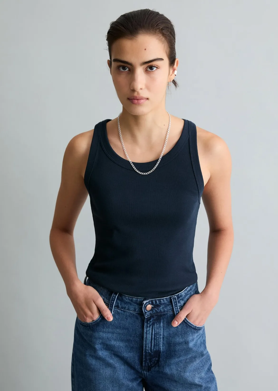 Ripp-Tanktop slim aus Bio-Baumwoll-Stretchjersey