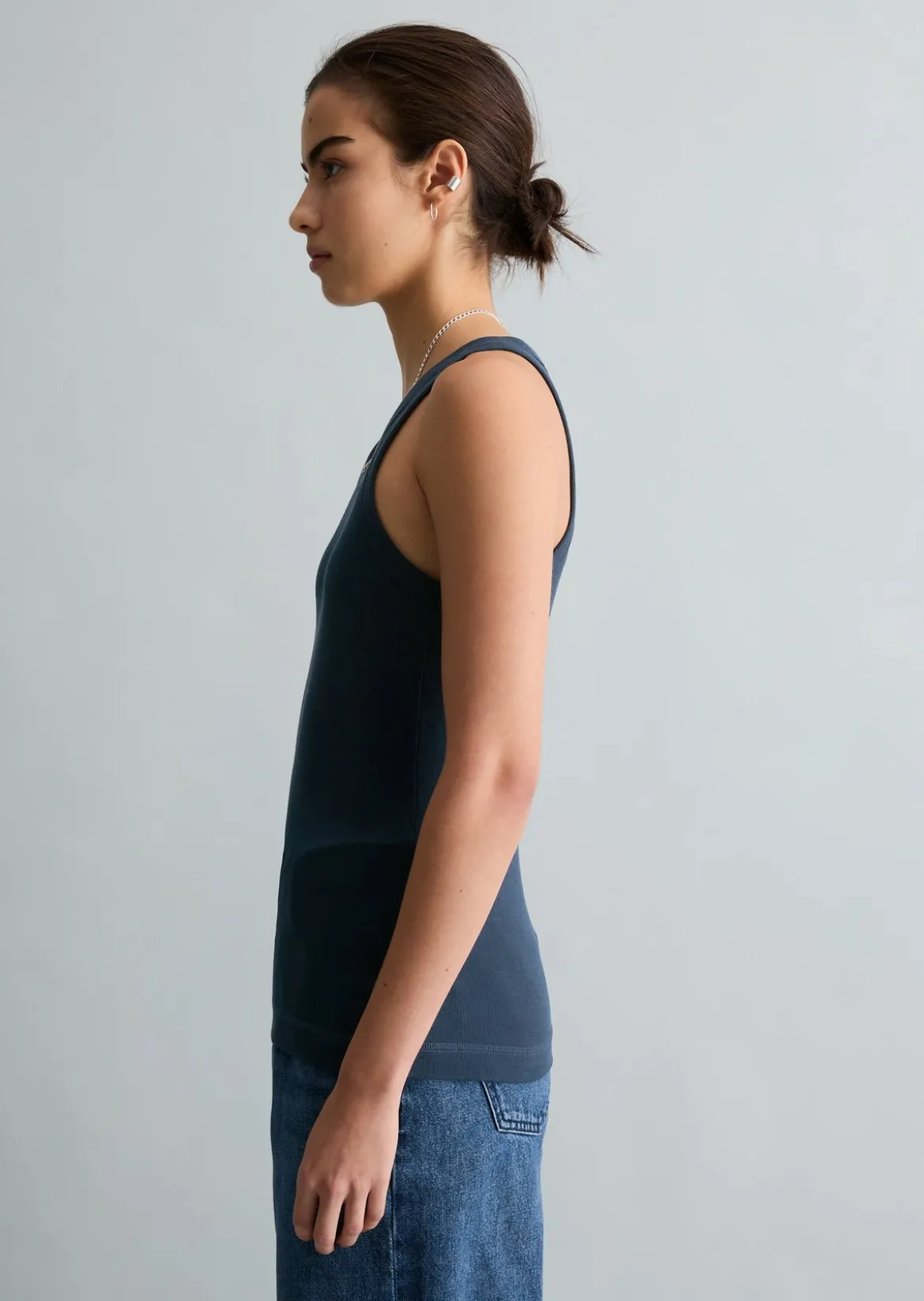Ripp-Tanktop slim aus Bio-Baumwoll-Stretchjersey