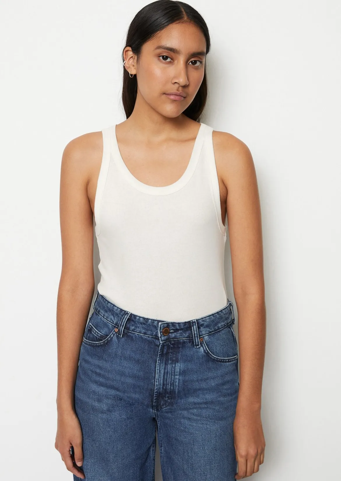 Ripp-Tanktop slim aus Bio-Baumwoll-Stretchjersey