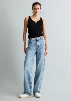 Ripp-Tanktop slim aus Bio-Baumwoll-Stretchjersey