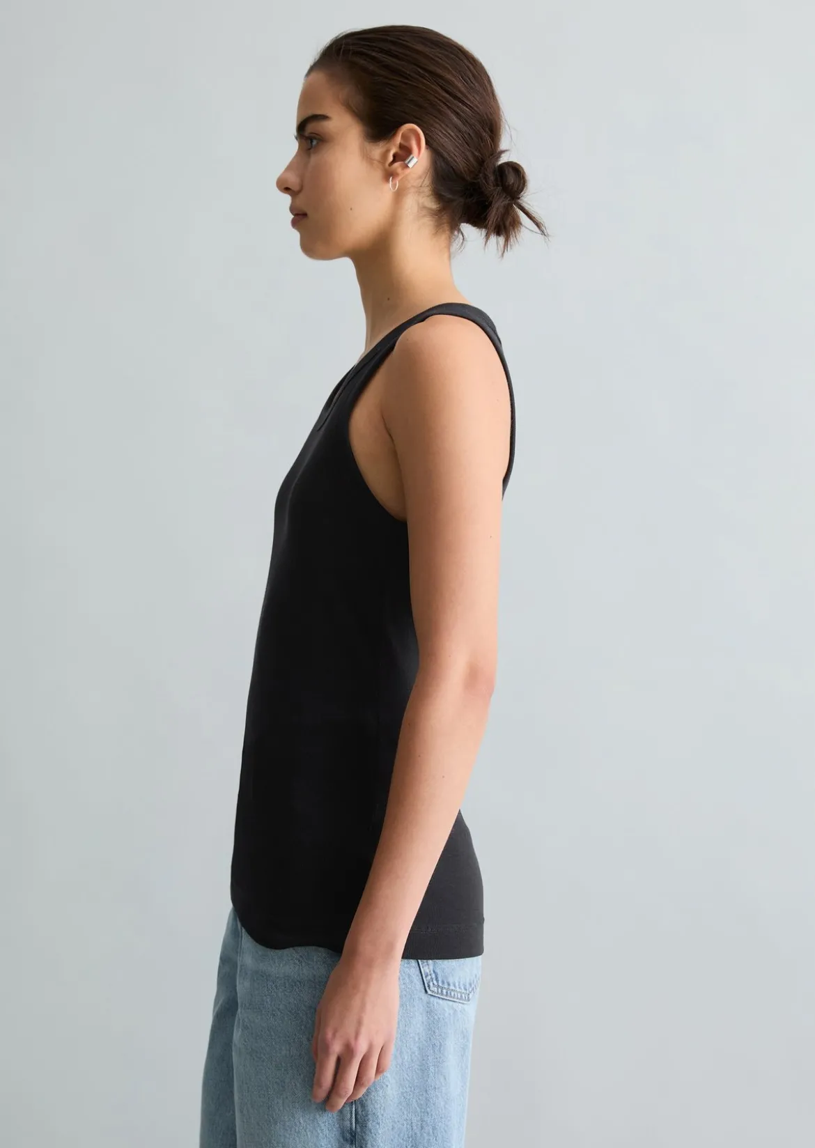 Ripp-Tanktop slim aus Bio-Baumwoll-Stretchjersey