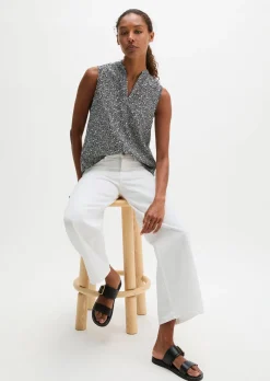 Ärmellose Bluse loose aus bedrucktem Baumwoll-Voile