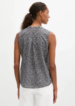 Ärmellose Bluse loose aus bedrucktem Baumwoll-Voile