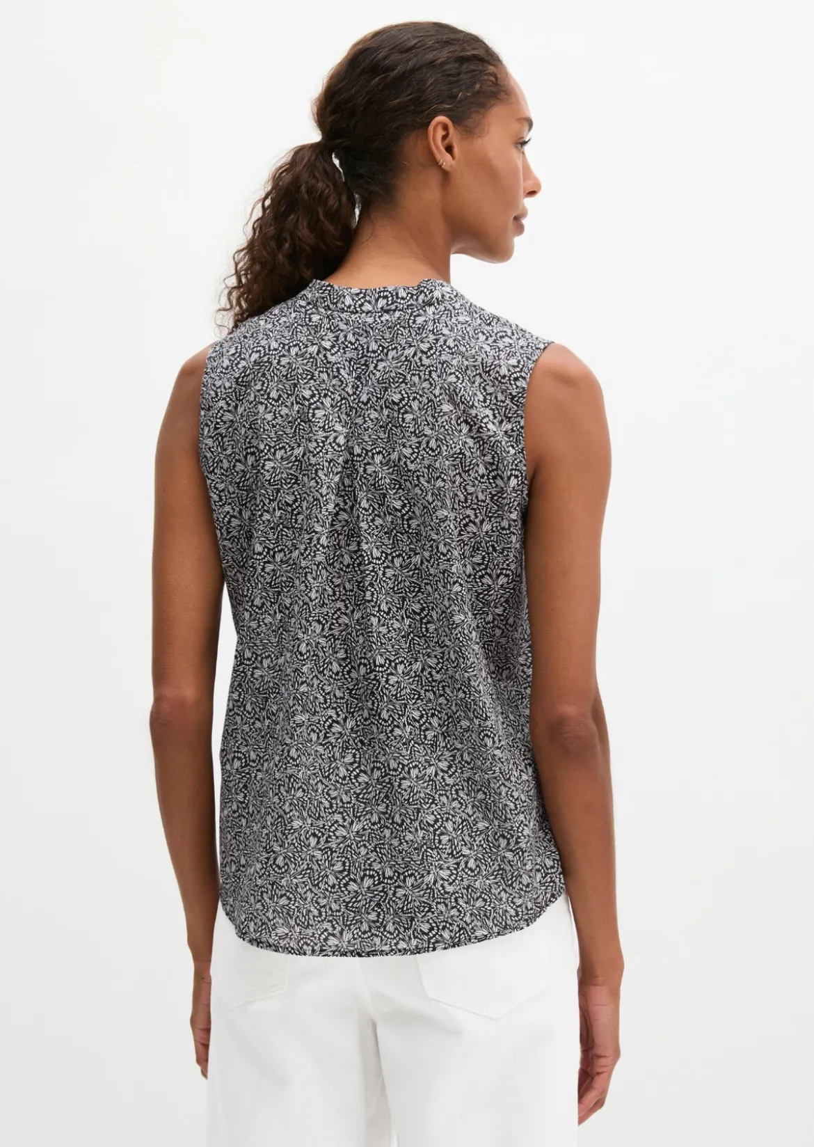 Ärmellose Bluse loose aus bedrucktem Baumwoll-Voile
