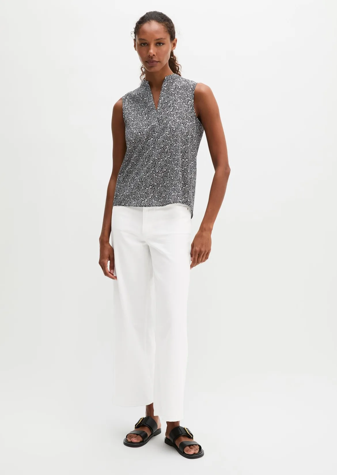 Ärmellose Bluse loose aus bedrucktem Baumwoll-Voile