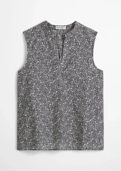 Ärmellose Bluse loose aus bedrucktem Baumwoll-Voile