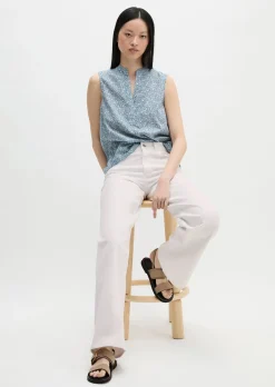 Ärmellose Bluse loose aus bedrucktem Baumwoll-Voile