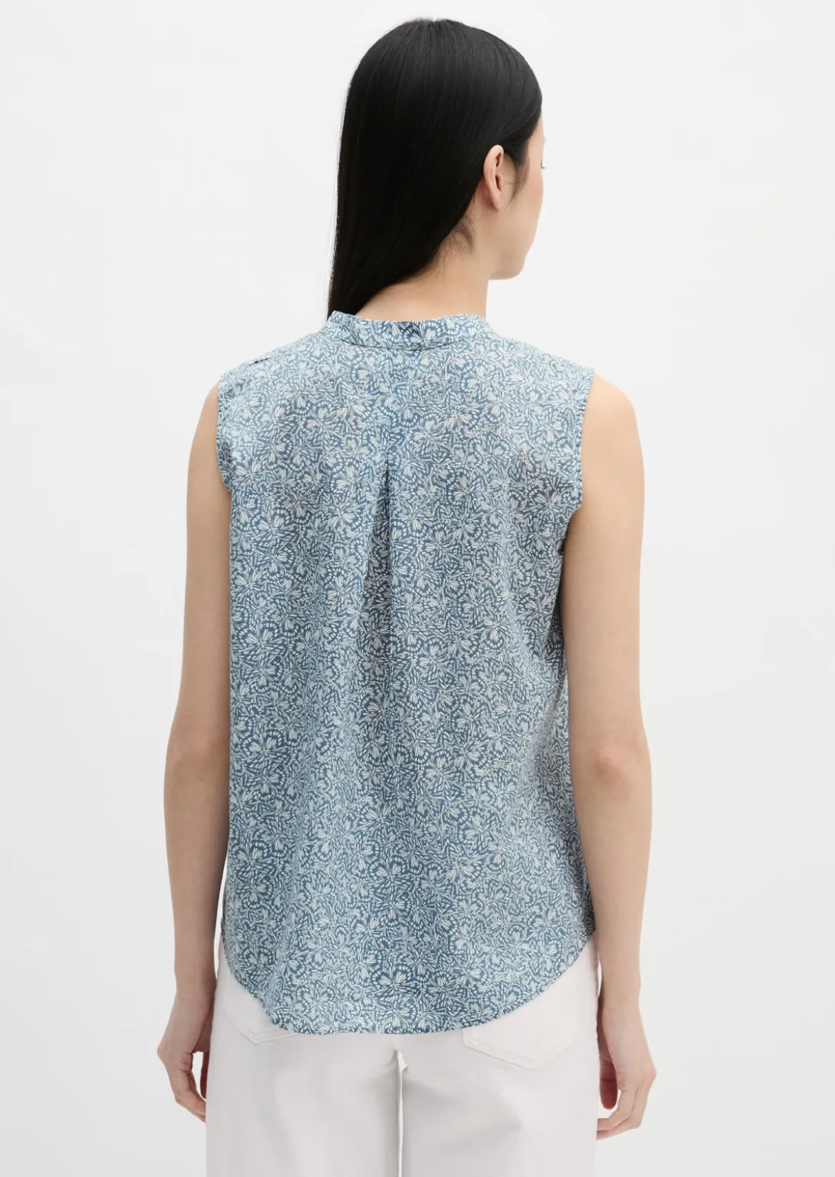 Ärmellose Bluse loose aus bedrucktem Baumwoll-Voile