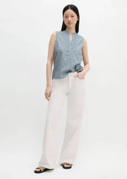 Ärmellose Bluse loose aus bedrucktem Baumwoll-Voile