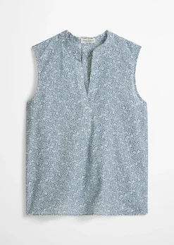 Ärmellose Bluse loose aus bedrucktem Baumwoll-Voile