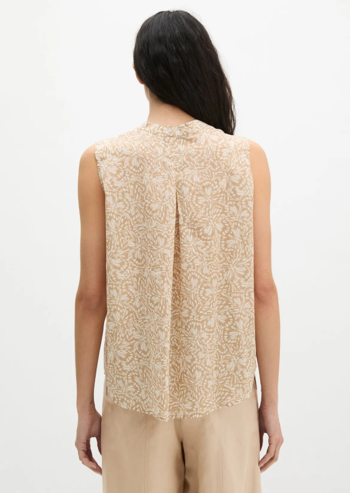 Ärmellose Bluse loose aus bedrucktem Baumwoll-Voile