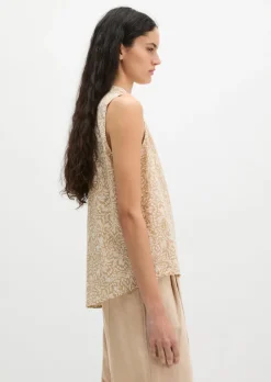 Ärmellose Bluse loose aus bedrucktem Baumwoll-Voile