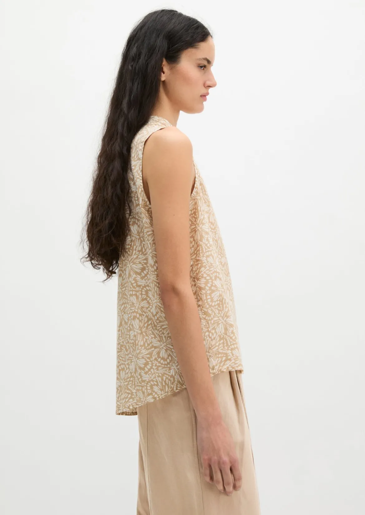 Ärmellose Bluse loose aus bedrucktem Baumwoll-Voile