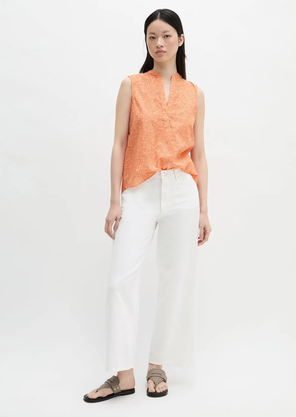 Ärmellose Bluse loose aus bedrucktem Baumwoll-Voile