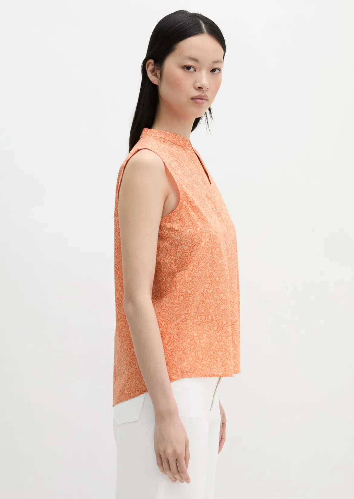 Ärmellose Bluse loose aus bedrucktem Baumwoll-Voile