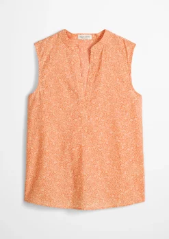 Ärmellose Bluse loose aus bedrucktem Baumwoll-Voile