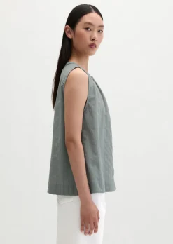 Ärmellose Bluse regular aus Baumwoll-Voile mit feiner Loch-Stickerei