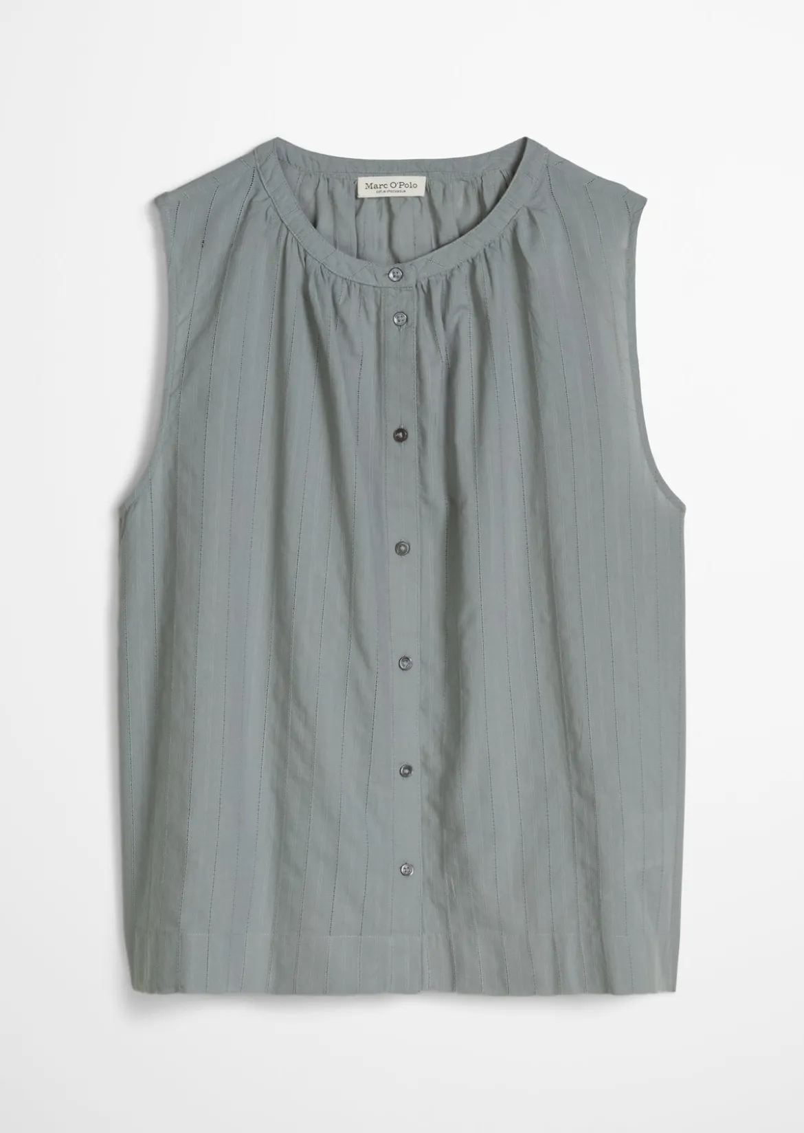Ärmellose Bluse regular aus Baumwoll-Voile mit feiner Loch-Stickerei