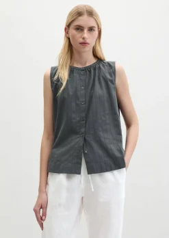 Ärmellose Bluse regular aus Baumwoll-Voile mit feiner Loch-Stickerei