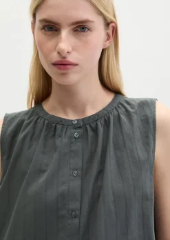 Ärmellose Bluse regular aus Baumwoll-Voile mit feiner Loch-Stickerei