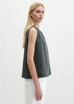 Ärmellose Bluse regular aus Baumwoll-Voile mit feiner Loch-Stickerei