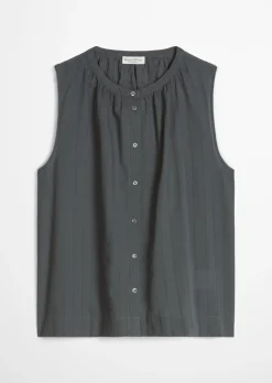 Ärmellose Bluse regular aus Baumwoll-Voile mit feiner Loch-Stickerei