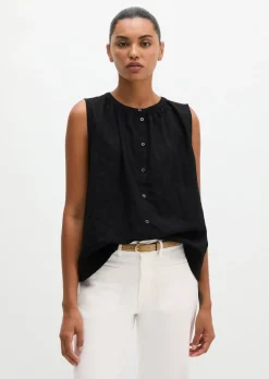 Ärmellose Bluse regular aus Baumwoll-Voile mit feiner Loch-Stickerei