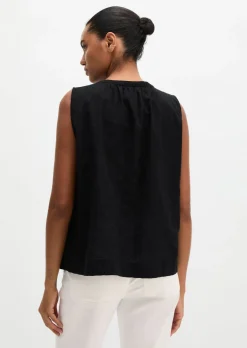 Ärmellose Bluse regular aus Baumwoll-Voile mit feiner Loch-Stickerei