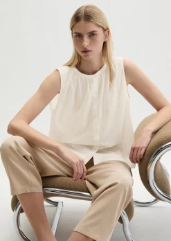 Ärmellose Bluse regular aus Baumwoll-Voile mit feiner Loch-Stickerei