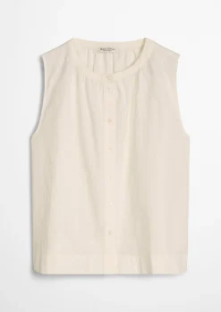 Ärmellose Bluse regular aus Baumwoll-Voile mit feiner Loch-Stickerei