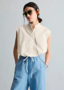 Ärmellose Bluse relaxed aus Papertouch-Popeline